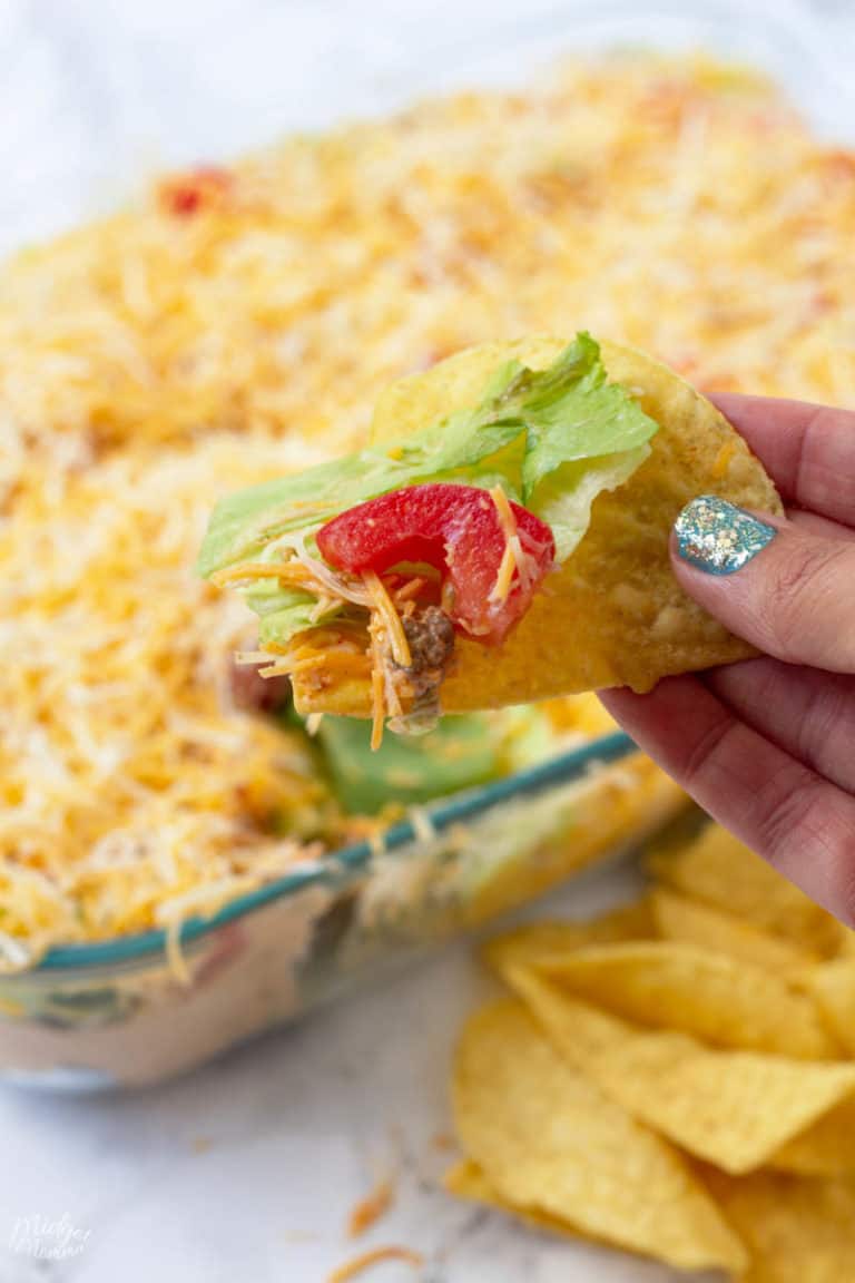 Easy Layered Taco Dip with Meat, Cheese & Special Sauce