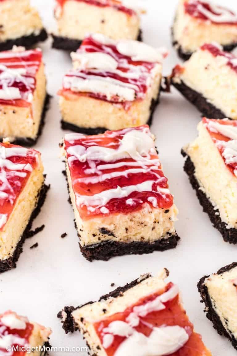 Strawberry White Chocolate Cheesecake Bars • MidgetMomma