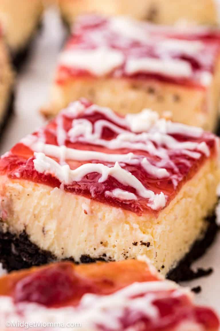 Strawberry White Chocolate Cheesecake Bars • MidgetMomma