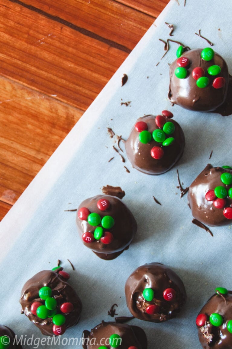 Holiday M&M Chocolate Peanut Butter Balls • MidgetMomma