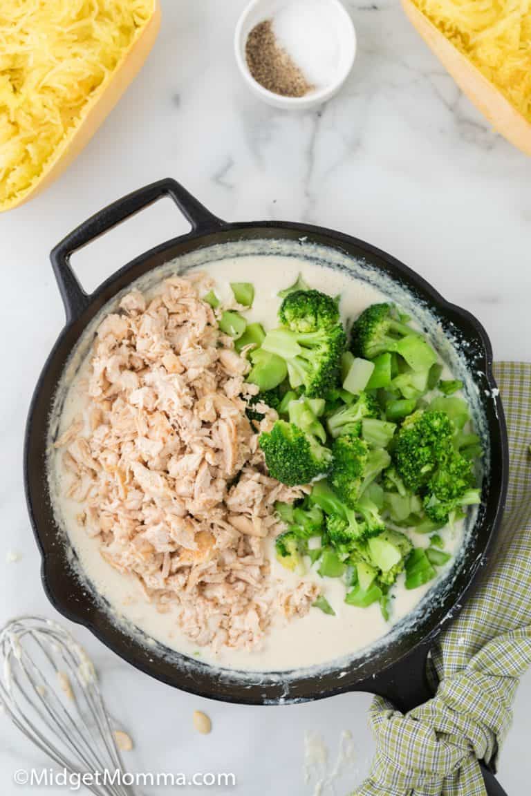 Chicken and Broccoli Alfredo Spaghetti Squash Recipe