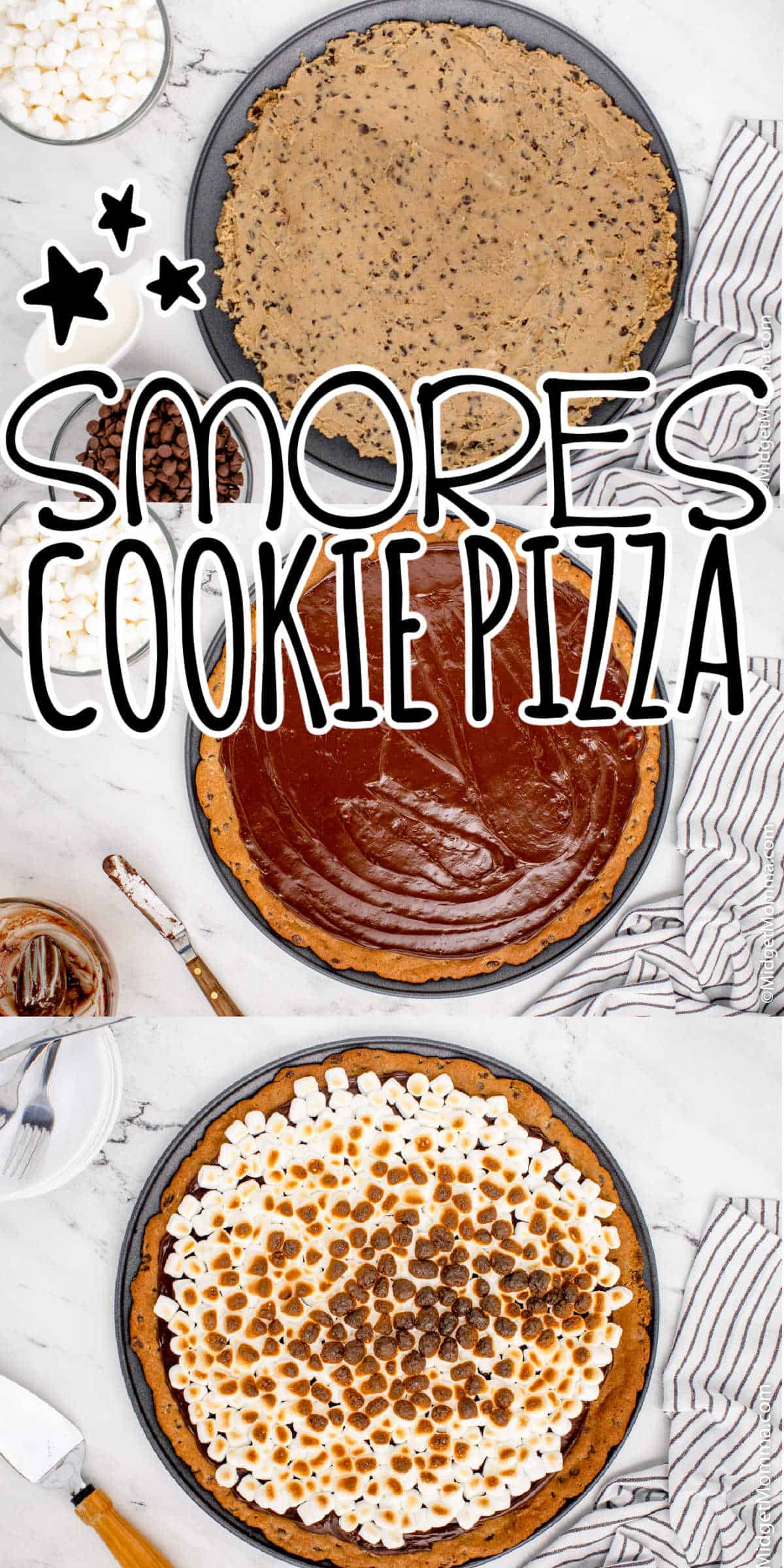 S'Mores Chocolate Chip Cookie Dessert Pizza • MidgetMomma