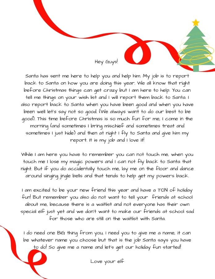 elf on the shelf welcome letter free printable pdf