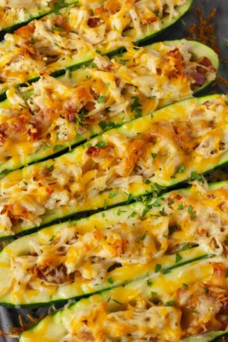 Chicken Bacon Ranch Zucchini Boats • MidgetMomma