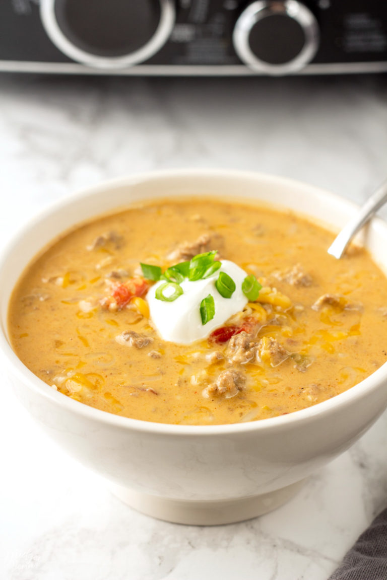 Low Carb Crockpot Cheeseburger Soup • MidgetMomma