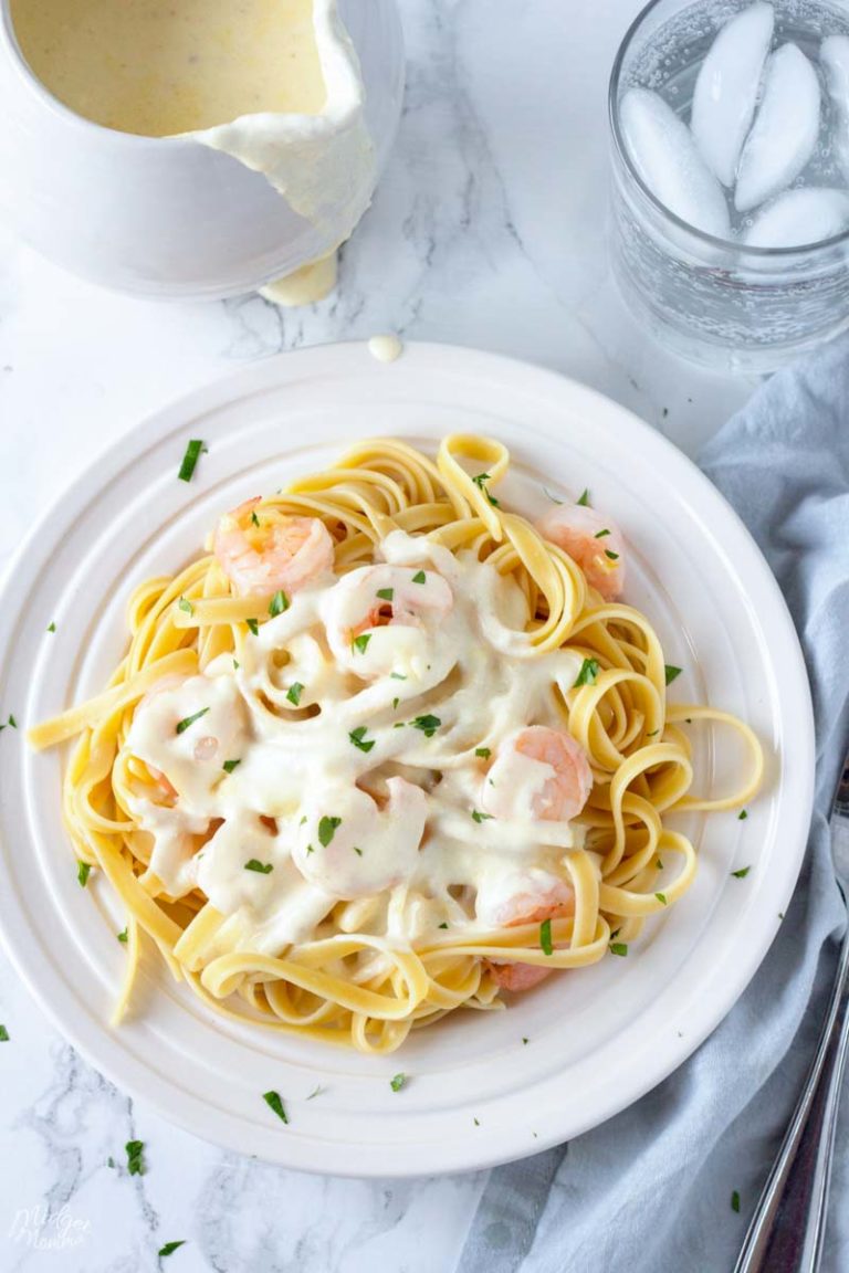 Shrimp Alfredo Pasta Recipe With Homemade Alfredo Sauce • MidgetMomma