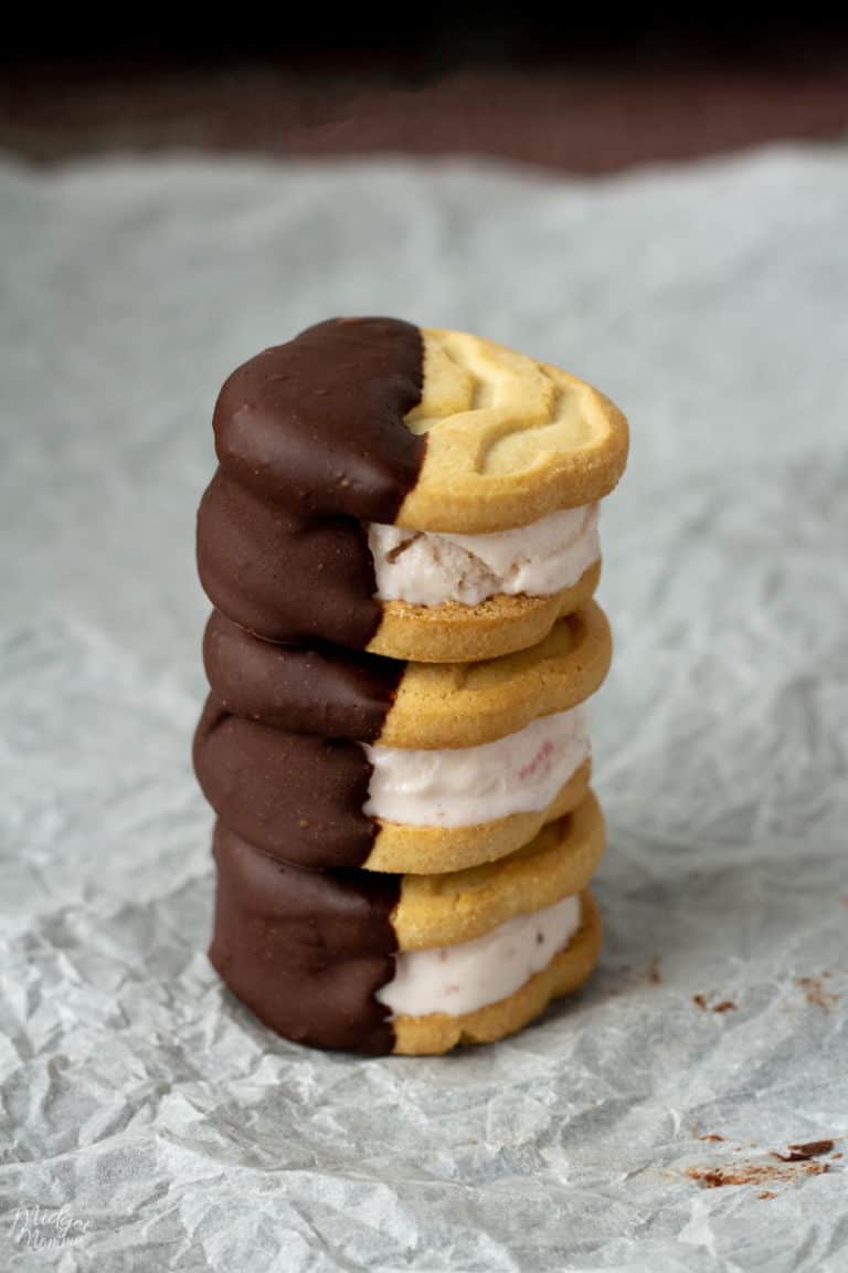 Chocolate Dipped Shortbread Cookie Ice Cream Sandwich