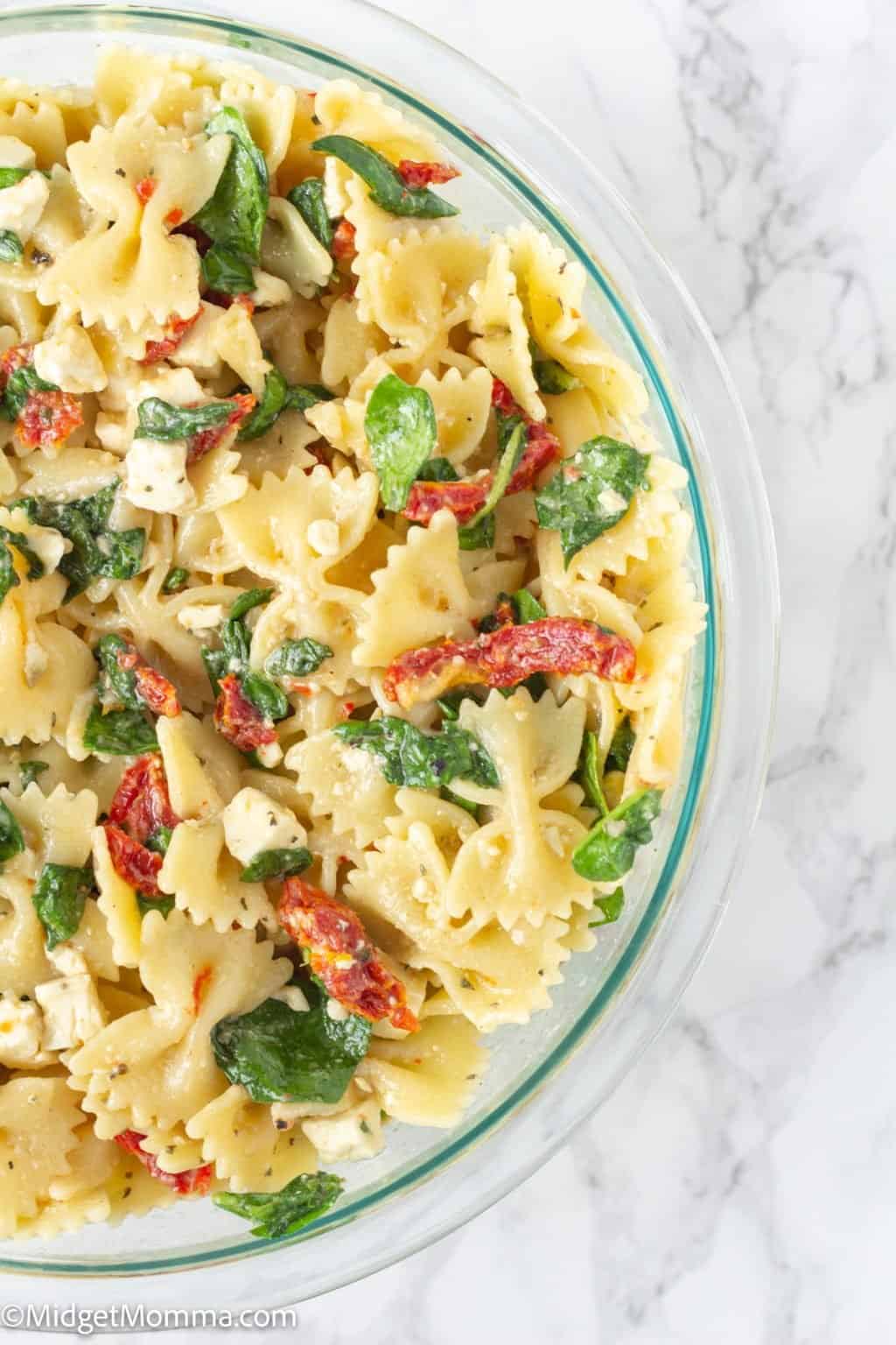 Sundried Tomato Pasta Salad with Spinach and Feta Cheese