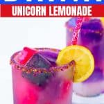 Unicorn Lemonade made with Homemade Lemonade Recipe