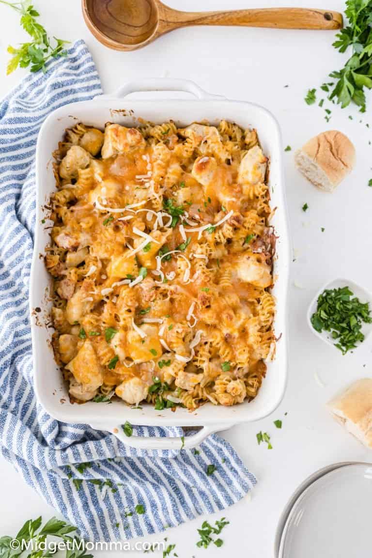 Cheesy Chicken Bacon Ranch Pasta Casserole • MidgetMomma