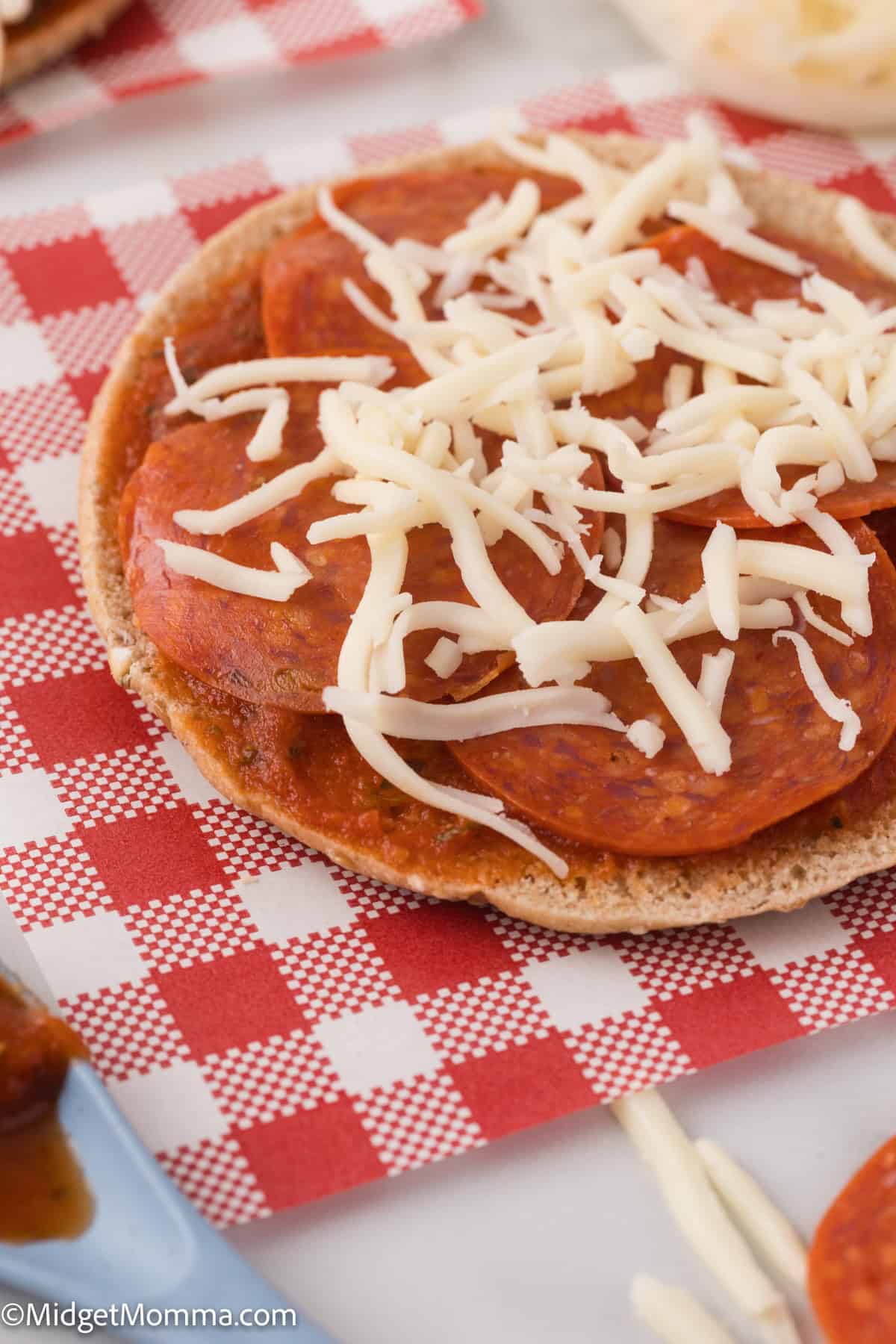 close up photo of a homemade lunchable pizza made