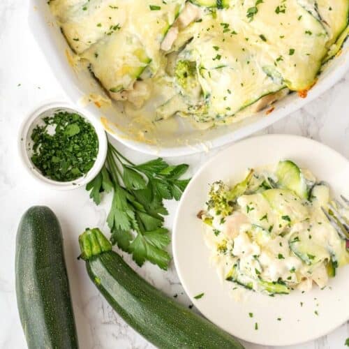 Chicken and Broccoli Alfredo Zucchini Lasagna • MidgetMomma