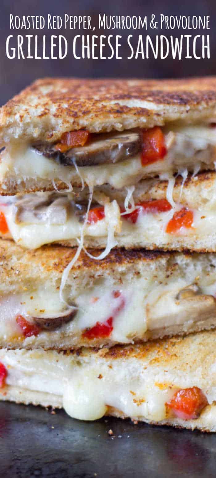 Provolone Grilled Cheese with Roasted Red Pepper & Mushrooms