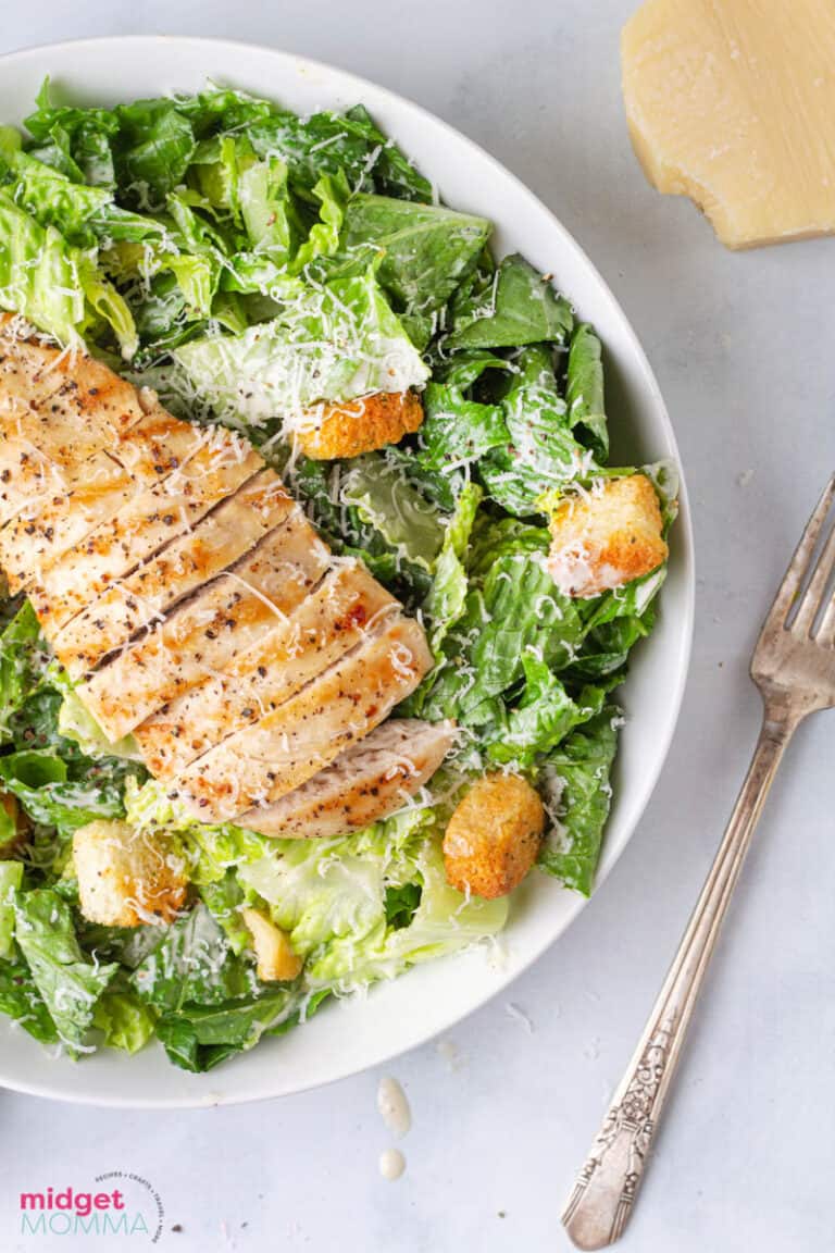 Caesar Salad with Homemade Caesar Salad Dressing and Chicken