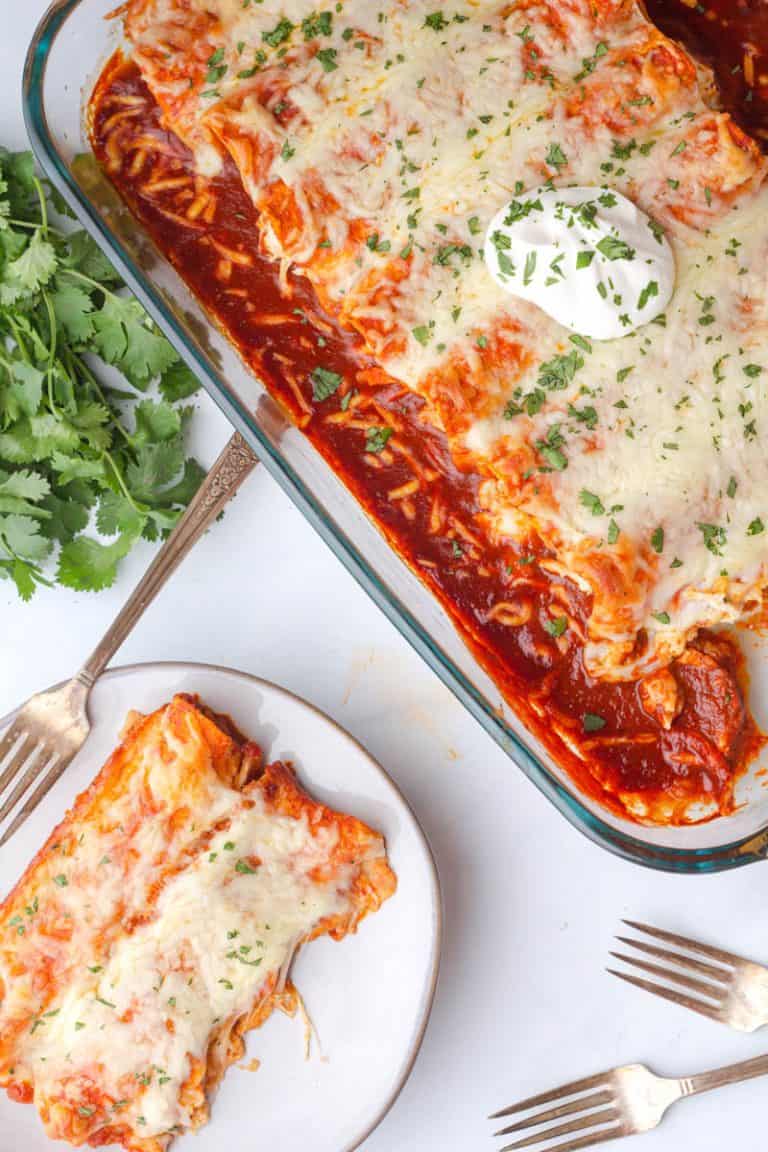 Cheesy Baked Chicken Enchiladas • MidgetMomma