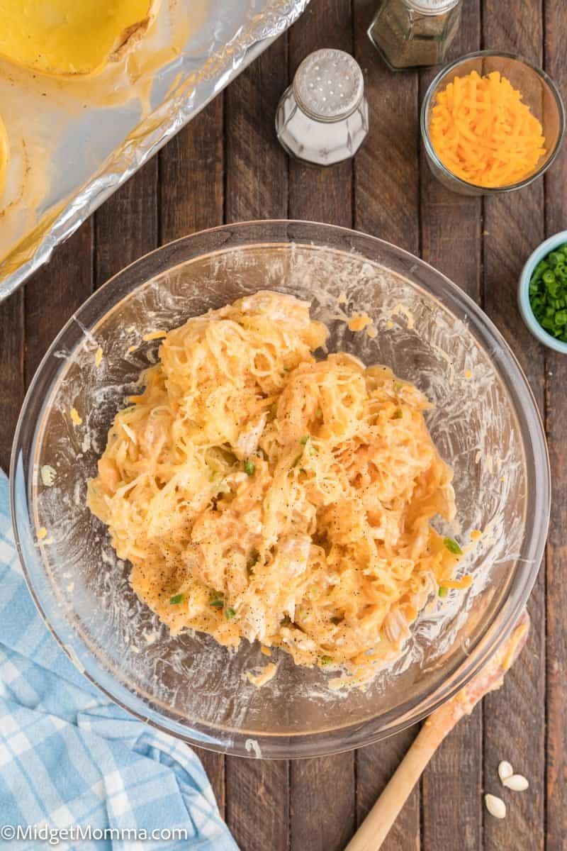 Buffalo Chicken Spaghetti Squash • MidgetMomma