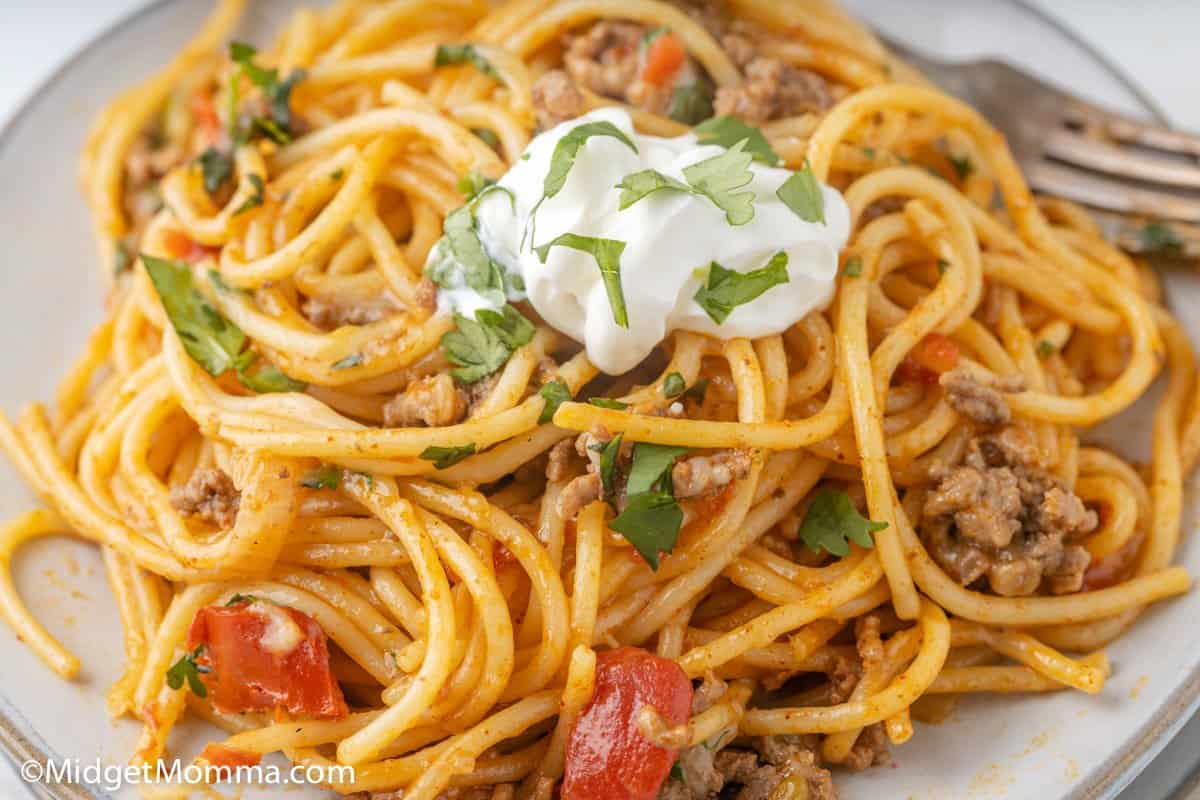 One-Pot Taco Spaghetti • MidgetMomma