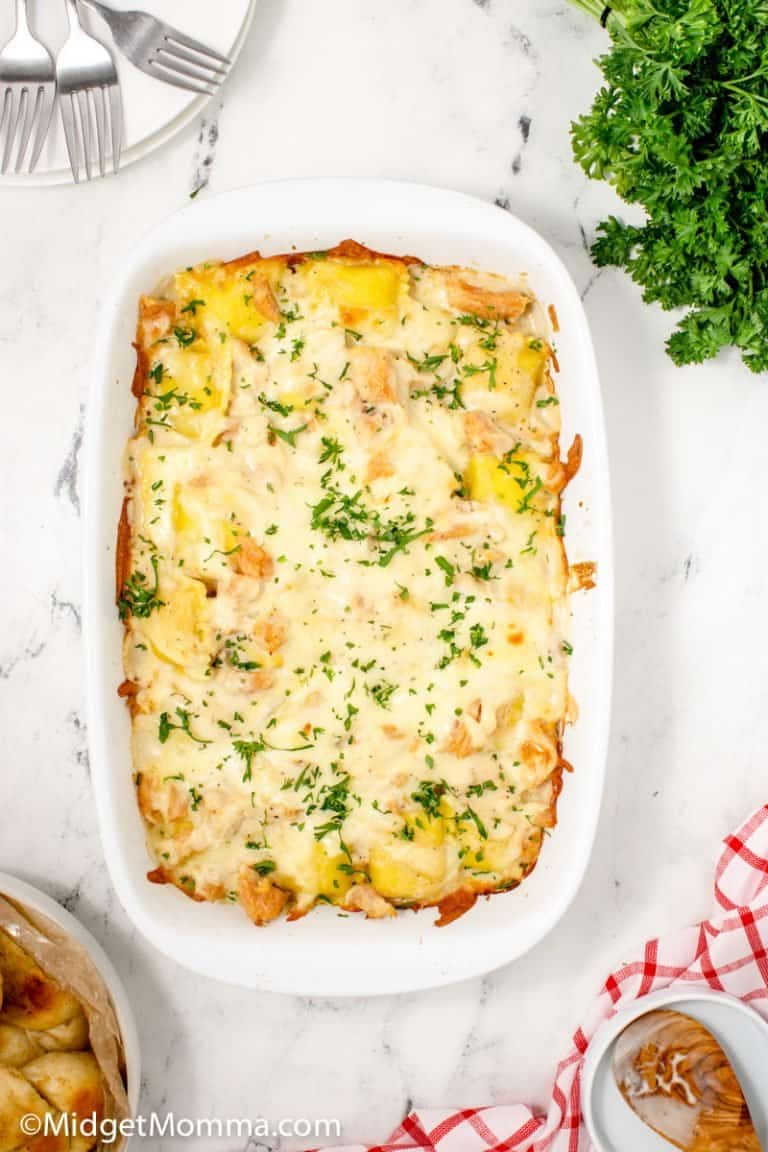 Chicken Alfredo Ravioli Bake • MidgetMomma