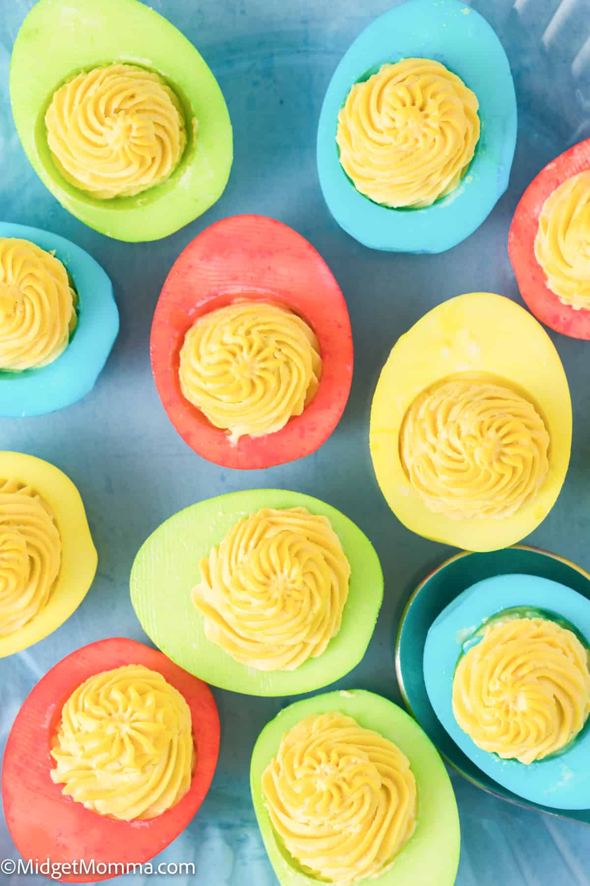 overhead photo of Pastel Easter Deviled Eggs Recipe