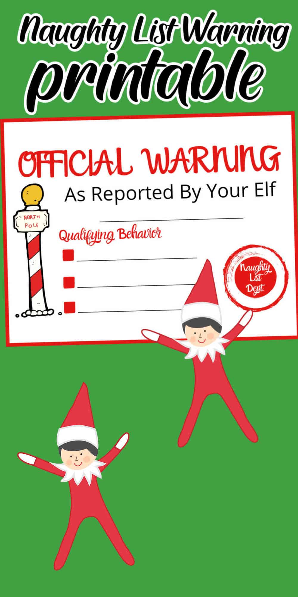 Elf on the Shelf Naughty List Warning Printable • MidgetMomma