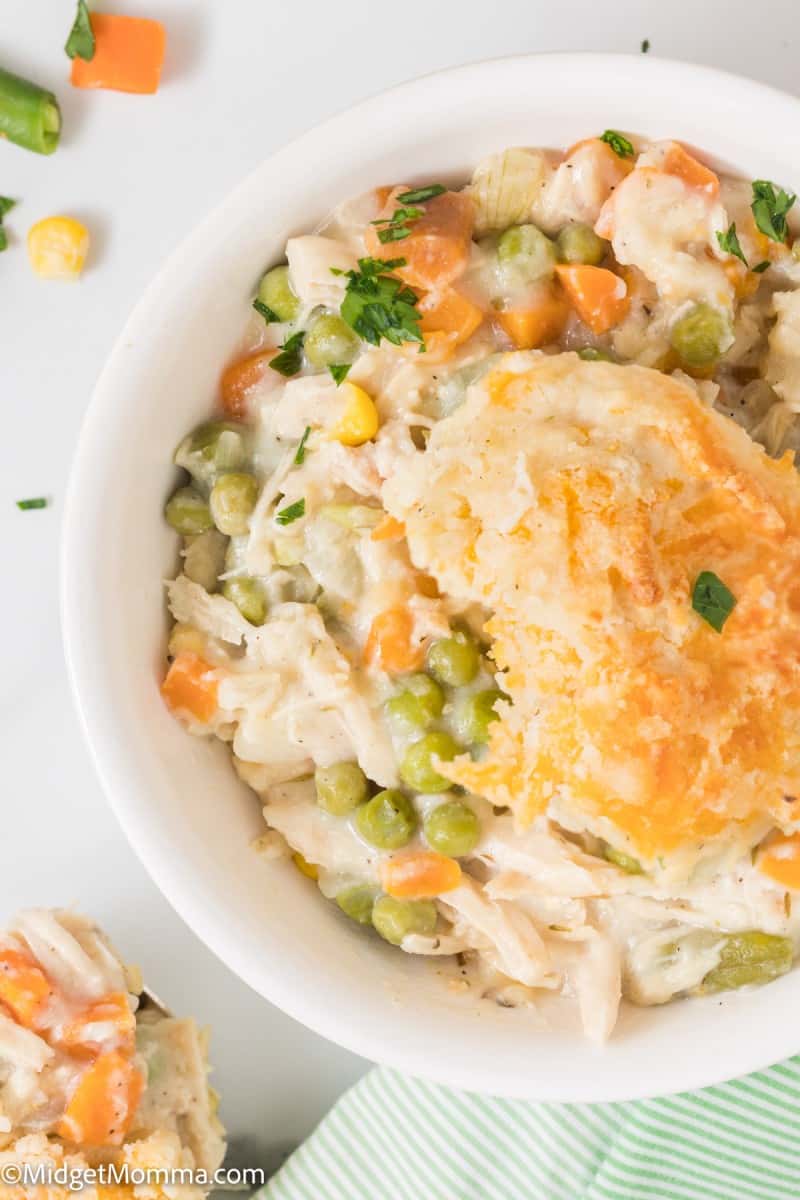 Easy Chicken Pot Pie Casserole with Cheddar Drop Biscuit Topping