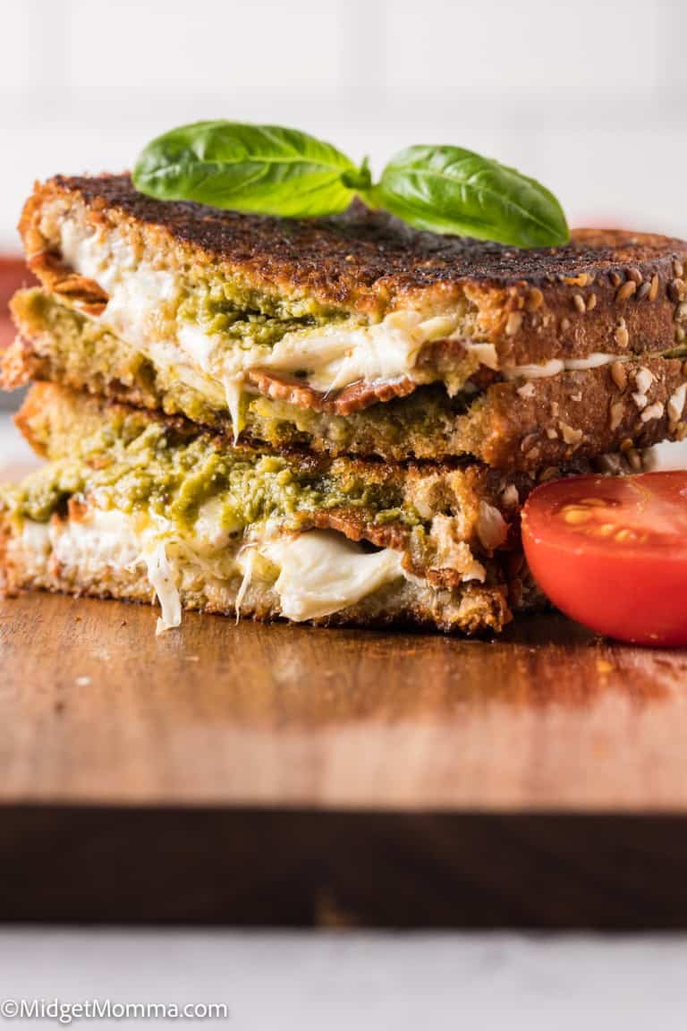 Pesto Grilled Cheese Sandwich Recipe with Mozzarella and Bacon