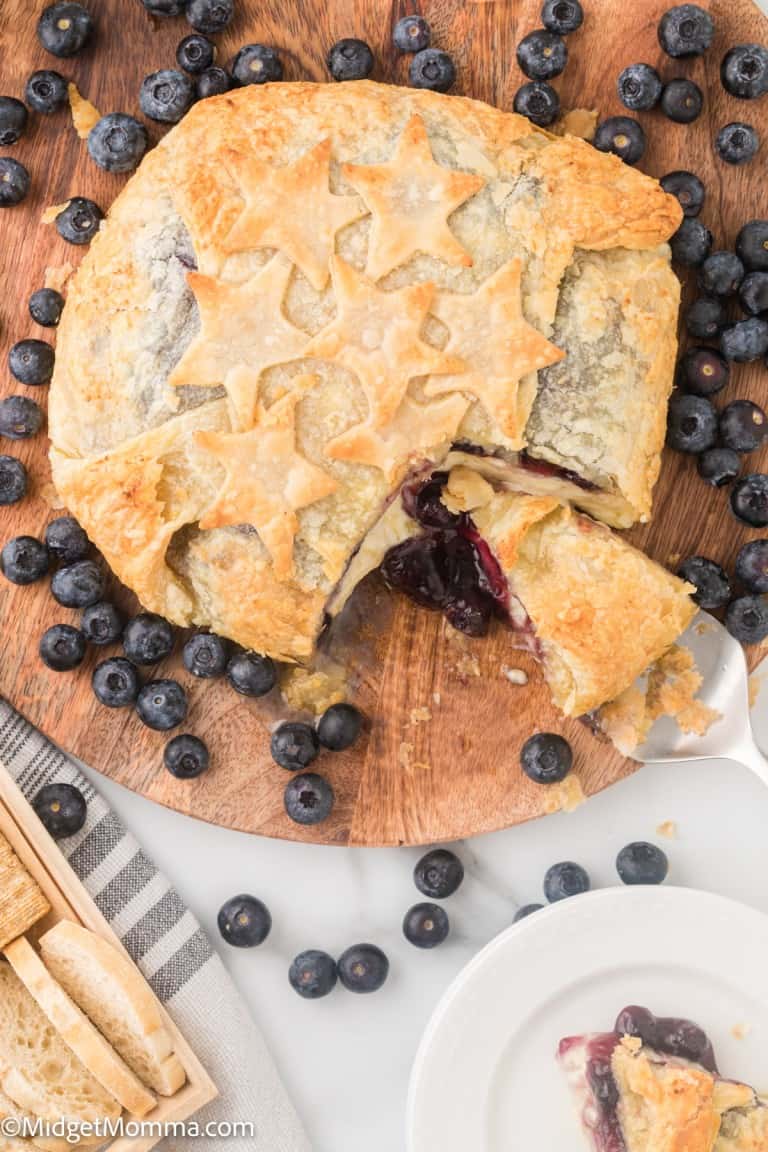 Baked Brie in Puff Pastry with Blueberry Pie Filling Recipe • MidgetMomma