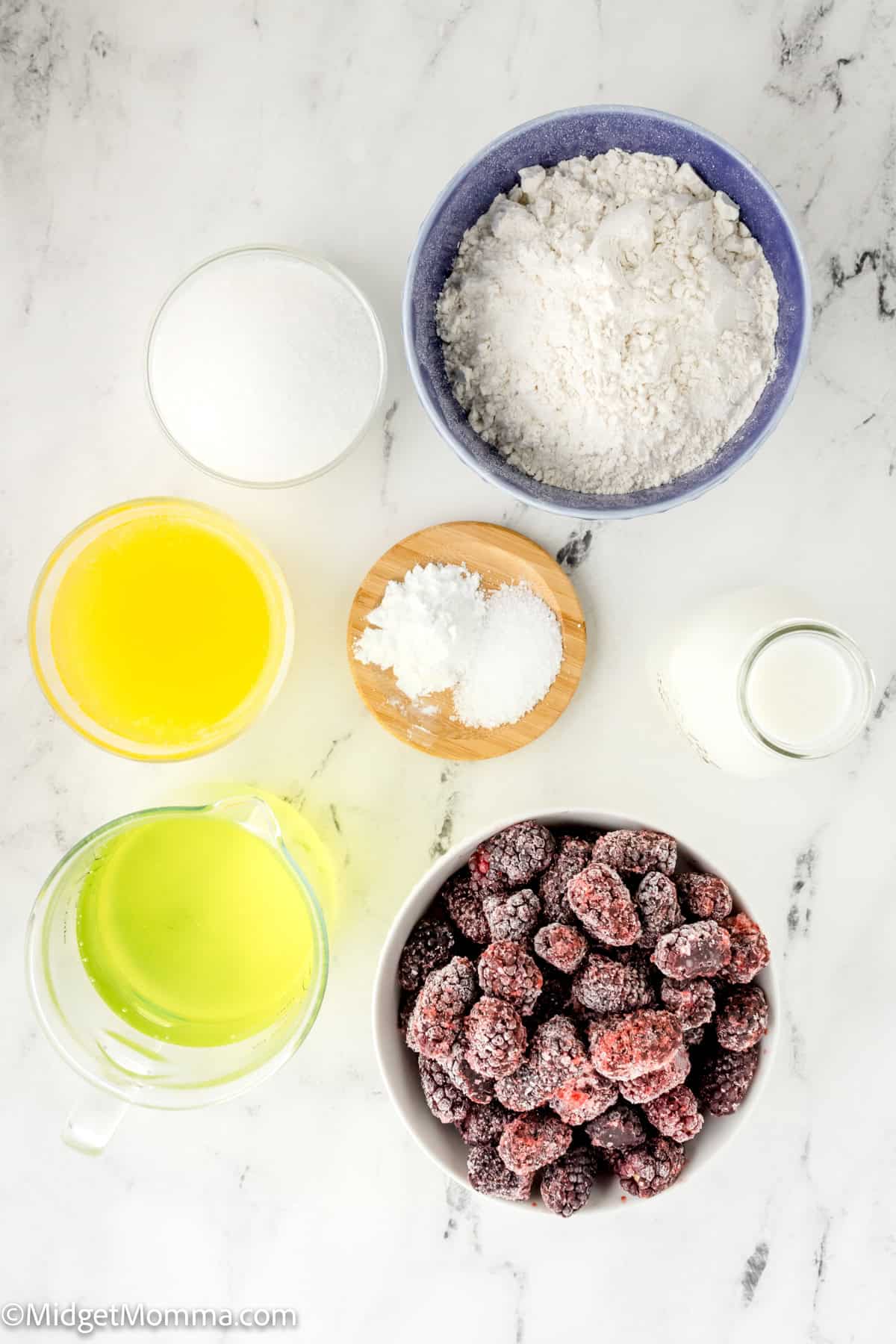 Ingredients organized on a marble surface,