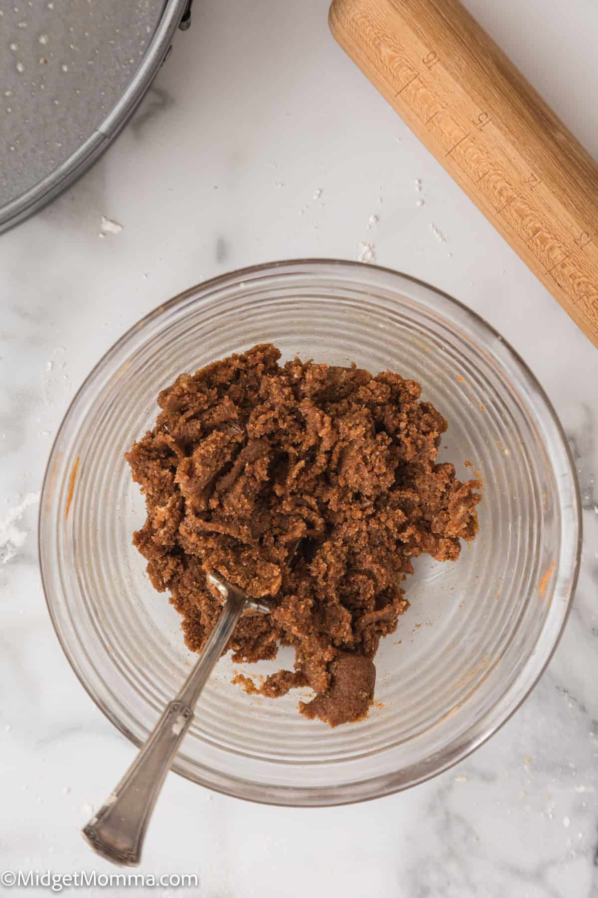 cinnamon roll filling in a bowl.